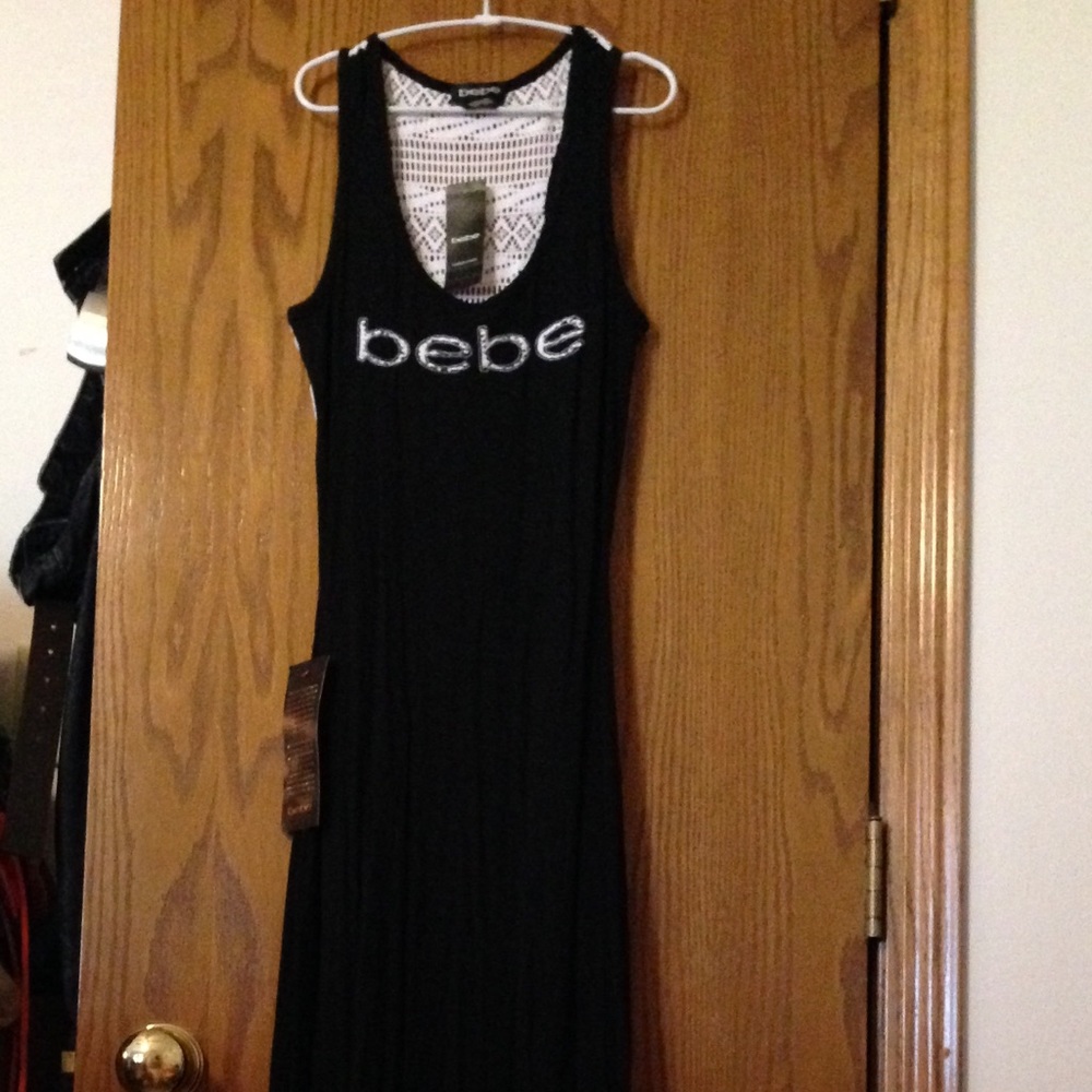 NWT BEBE maxi dress Black/white lace bottom XXSP